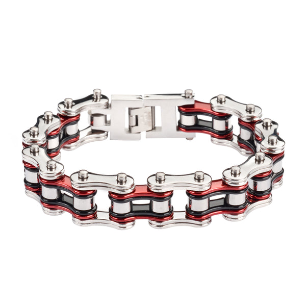 SK1220 Tri-Color Silver Candy Red Black Double Link Design