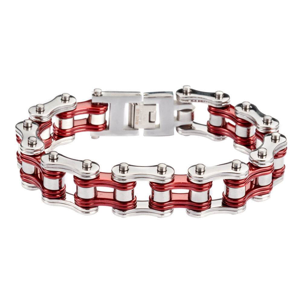 SK1230 3/4" Wide Two Tone Silver Candy Red Double Link Design