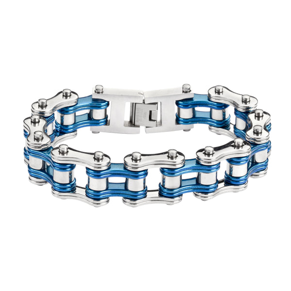 SK1240 3/4" Wide Two Tone Silver Candy Blue Double Link Design