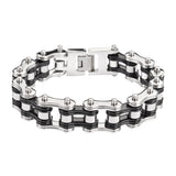 SK1250 3/4" Wide Two Tone Silver Black Double Link Design Unisex Stainless Steel Motorcycle Chain Bracelet