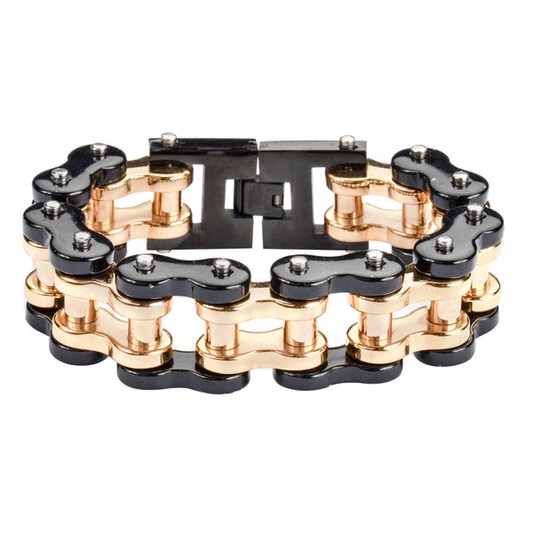 SK1257 1" Wide Black Gold THICK LINK Men's Stainless Steel Motorcycle Chain Bracelet