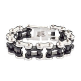 SK1258 1" Wide Silver Black THICK LINK Men's Stainless Steel Motorcycle Chain Bracelet