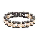 SK1280 Two Tone Black Gold 3/4" Wide Double Link Design Unisex Stainless Steel Motorcycle Chain Bracelet
