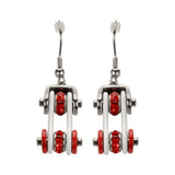 SK1292E  Two Tone Silver White Red Crystal Centers Bike Chain Earrings Stainless Steel Motorcycle Biker Jewelry