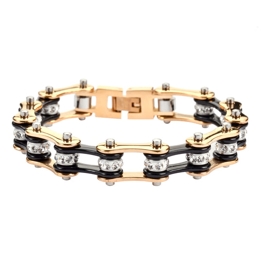 SK1295 Wide Two Tone Gold Black With White Crystal Centers