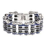 SK1305 1" Wide Quad Color Grey Blue Silver Black Men's Stainless Steel Motorcycle Chain Bracelet