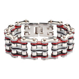 SK1310 1" Wide Quad Color Tone Silver Grey Red Black Men's Stainless Steel Motorcycle Chain Bracelet