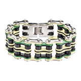SK1321 Quad Color 1" Wide Silver Grey Black Green Men's Stainless Steel Motorcycle Chain Bracelet