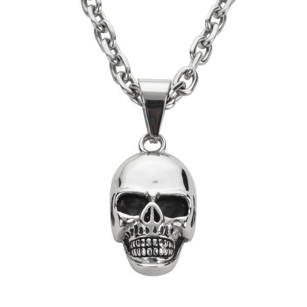 SK1420 Skull 1 1/2" Tall With 24" Fancy Link Chain Stainless Steel Motorcycle Jewelry