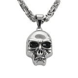 SK1428 Skull 2 1/4" Tall With 24" Byzantine Link Chain Stainless Steel Motorcycle Jewelry