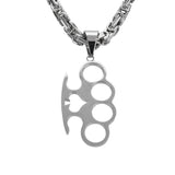 SK1432 Ace Knuckles 2 3/4" Tall With 24" Byzantine Link Chain Stainless Steel Motorcycle Jewelry