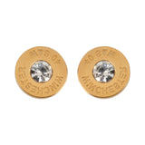 SK1440  Bullet Earrings Gold Tone Imitation Diamonds In Center Stainless Steel Motorcycle Biker Jewelry