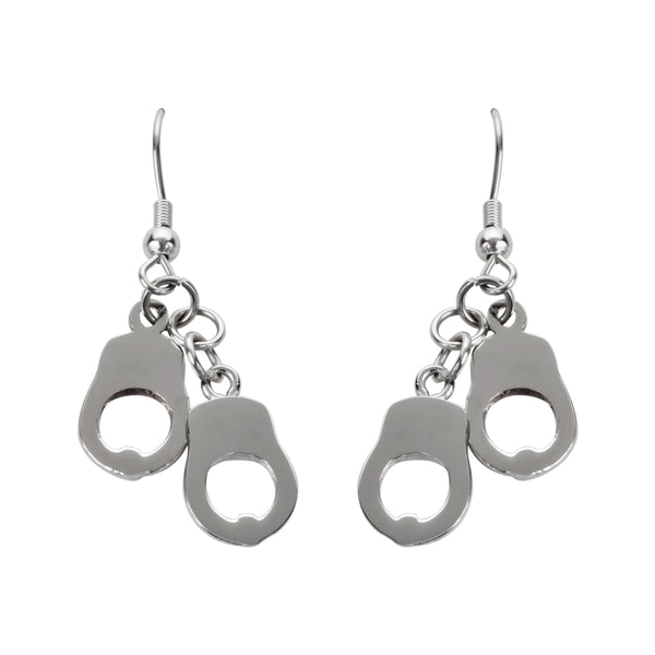 SK1458  Double Handcuff  Earrings French Wire Stainless Steel Motorcycle Biker Jewelry