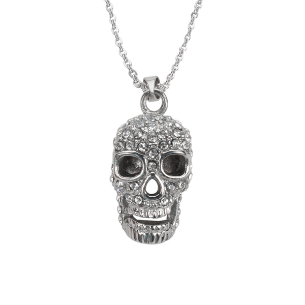 SK1511 Skull Imitation Diamond Bling With Necklace 19" Stainless Steel Motorcycle Jewelry