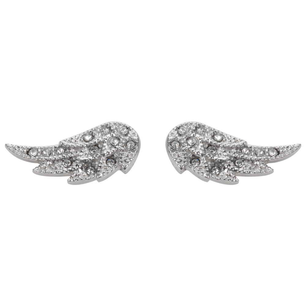 SK1520  Angel Wing Bling Earrings Silver Tone Imitation Diamonds Stainless Steel Motorcycle Biker Jewelry