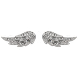 SK1520  Angel Wing Bling Earrings Silver Tone Imitation Diamonds Stainless Steel Motorcycle Biker Jewelry