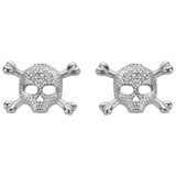 SK1521  Bling Skull Earrings Post & Nut Silver Tone Imitation Diamonds Stainless Steel Motorcycle Biker Jewelry