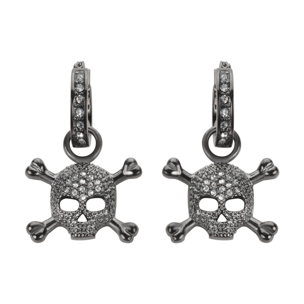 SK1522  Hoop Bling Black Skull Earrings Imitation Diamonds Stainless Steel Motorcycle Biker Jewelry