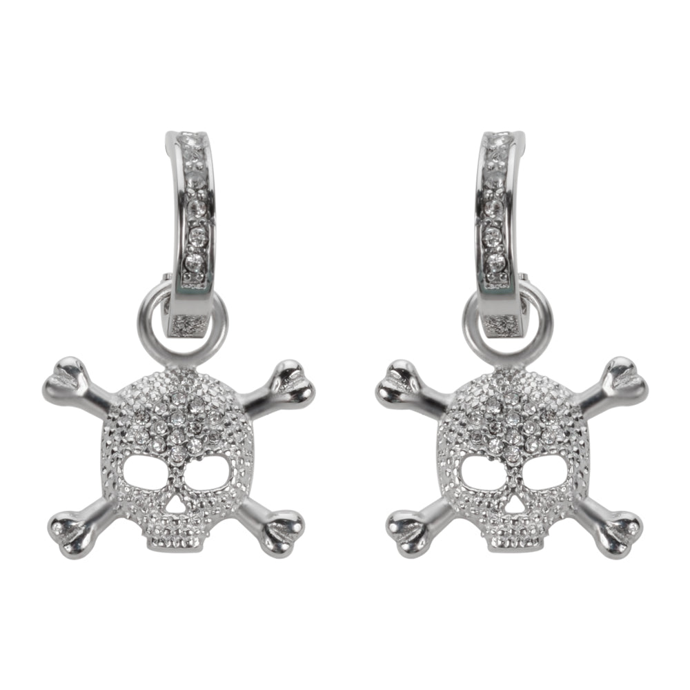 SK1525  Bling Skull Earrings Silver Tone Imitation Diamonds Stainless Steel Motorcycle Biker Jewelry