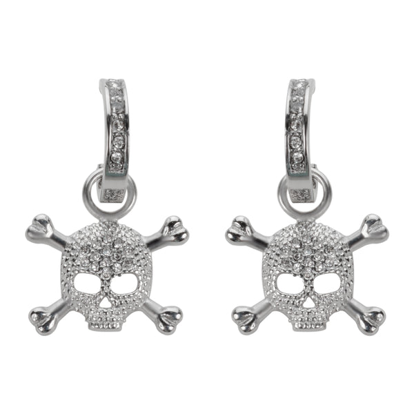 SK1525  Bling Skull Earrings Silver Tone Imitation Diamonds Stainless Steel Motorcycle Biker Jewelry