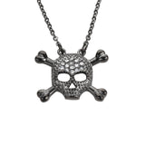 SK1527 Ladies Small Black Skull Bones Crystal Bling Necklace 19" 1/2" Tall Stainless Steel Motorcycle Jewelry