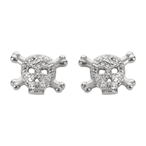 SK1529  Bling Stone Skull Earrings Silver Tone Imitation Diamonds Post & Nut Stainless Steel Motorcycle Biker Jewelry