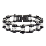 SK1617 1/2" Wide All Black Double Crystal Rollers Stainless Steel Motorcycle Bike Chain Bracelet