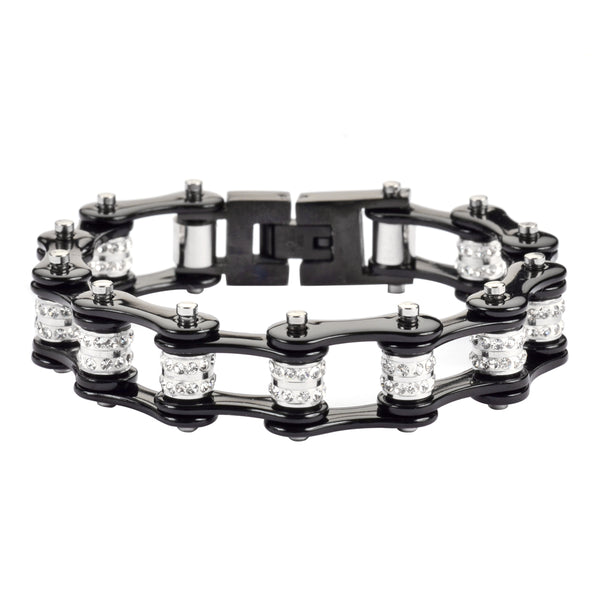 Ladies Crystal Bike Chain Bracelet | Heavy Metal Jewelry
