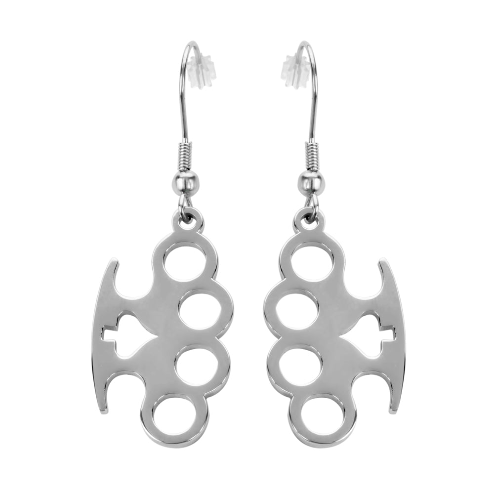 SK1648  Brass Knuckles Earrings French Wire Stainless Steel Motorcycle Biker Jewelry