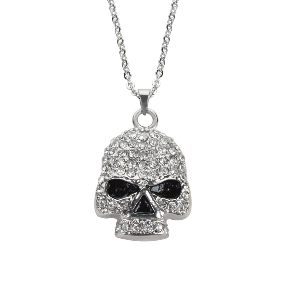 SK1704 Ladies Bling Skull Pendant With Necklace 19" Stainless Steel Motorcycle Jewelry