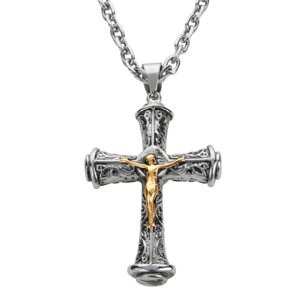 SK1708 3" Catholic Cross With Link Necklace 24" Stainless Steel Religious Jewelry