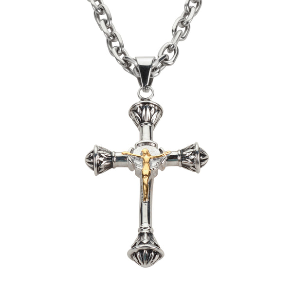 SK1726 2.75" Small Catholic Cross With Link Necklace 24" Stainless Steel Religious Jewelry