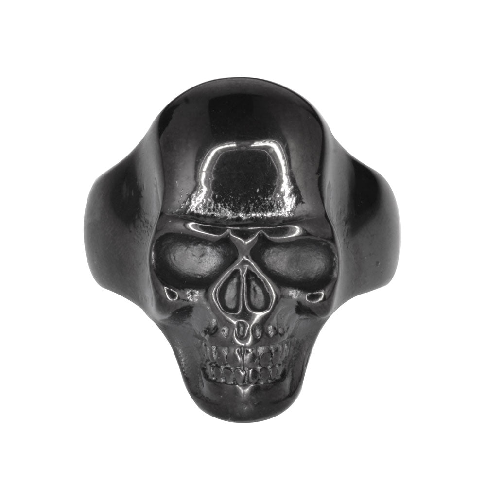 SK1728 Gents Glossy Black Skull Ring Stainless Steel Motorcycle Biker Jewelry Size 9-15