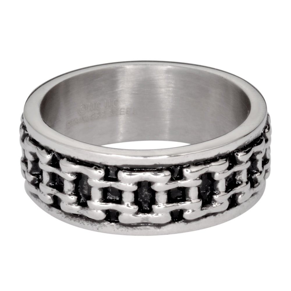 SK1747  Gents Bike Chain Ring Silver Edition Stainless Steel Motorcycle Jewelry  Size 9-14