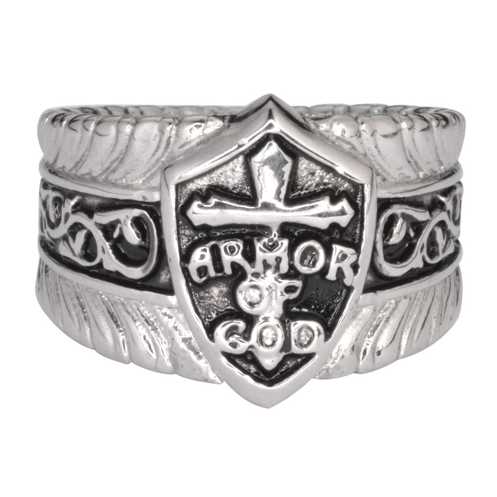 SK1771  Gents Armor Of God Shield  Ring Stainless Steel Motorcycle Jewelry  Size 9-18