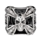 SK1774 Gents Maltese Skull With Knives Ring Stainless Steel Motorcycle Biker Jewelry