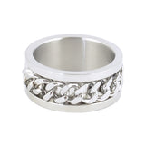 SK1780E All Silver Edition  Gents Cuban Link Spinner Ring Stainless Steel Motorcycle Jewelry  Size 8-15