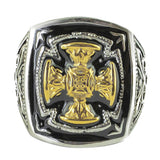 SK1781  Gents  Gold Edition Florenzada Cross Ring Stainless Steel Motorcycle Jewelry  Size 9-15