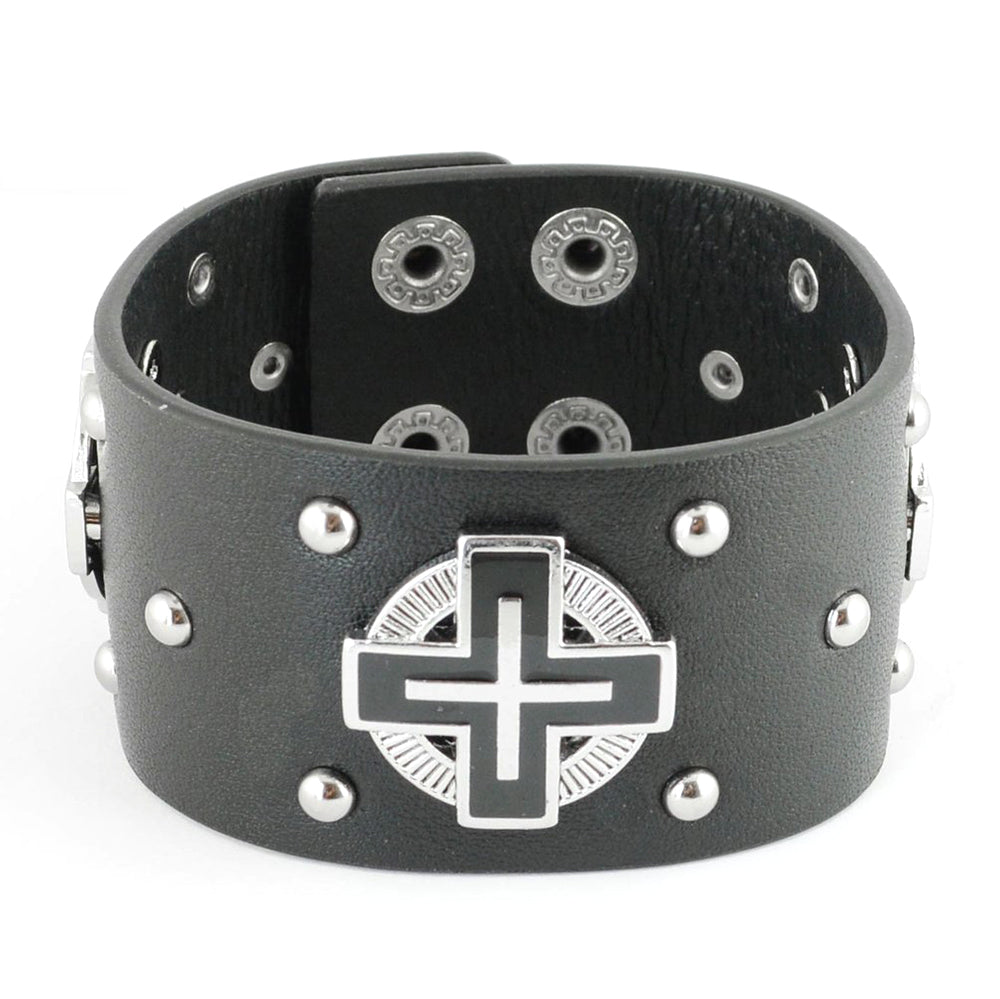 SK2101 Men's Halo Christian Cross Leather Bracelet