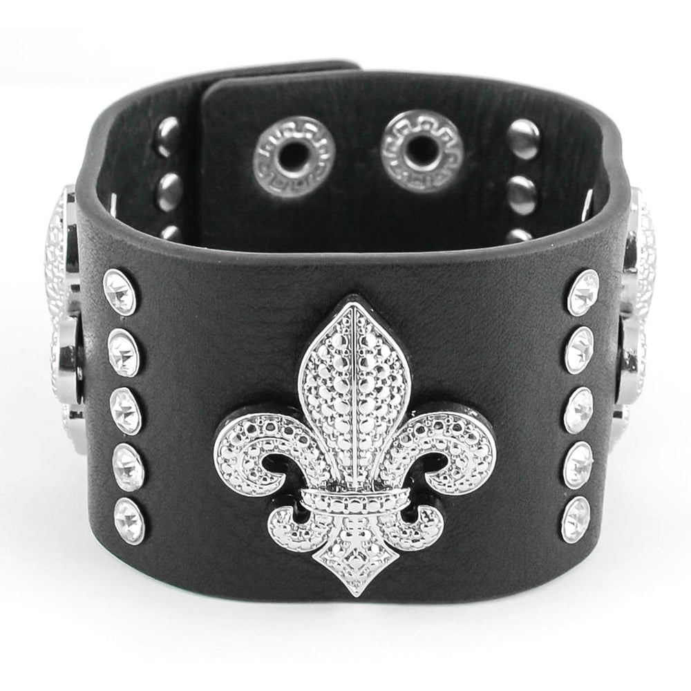 SK2107 Woman's Fleur De Lis Leather Bracelet
