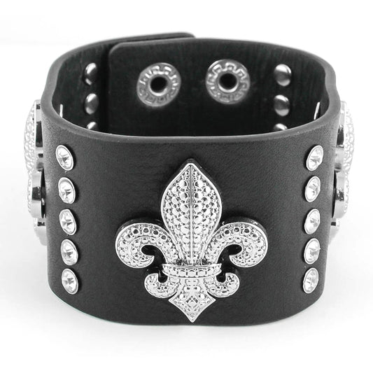 SK2107 Woman's Fleur De Lis Leather Bracelet