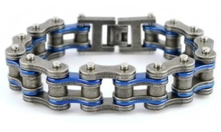 SK2258 3/4" Wide Two Tone Distressed/Blue Stainless Steel Motorcycle Chain Bracelet