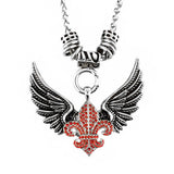 SK2260RED Ladies Angel Open Wing & Cross Red Bling Pendant With 4mm Foxtail Necklace 19" Stainless Steel
