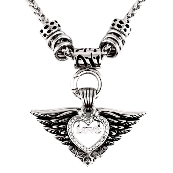 SK2261 Ladies Love Winged Charm Pendant Stainless Steel Motorcycle Jewelry