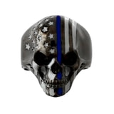 SK2295 American Flag Skull Ring Stainless Steel Gunmetal Finish Thin Blue Line Size 9-16