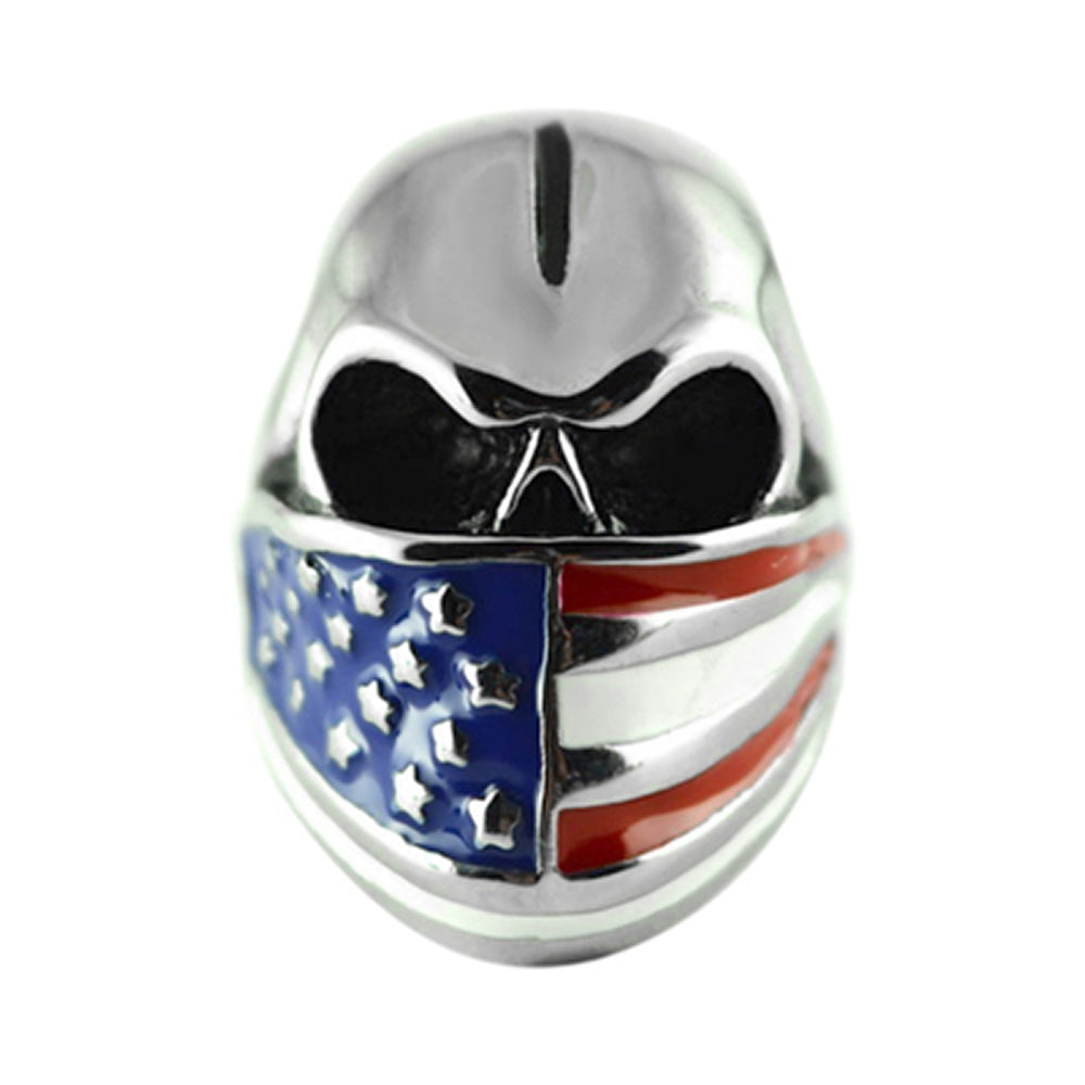 SK2298 Ring Skull American Flag Bandanna Solid Underside Stainless Steel 8-16