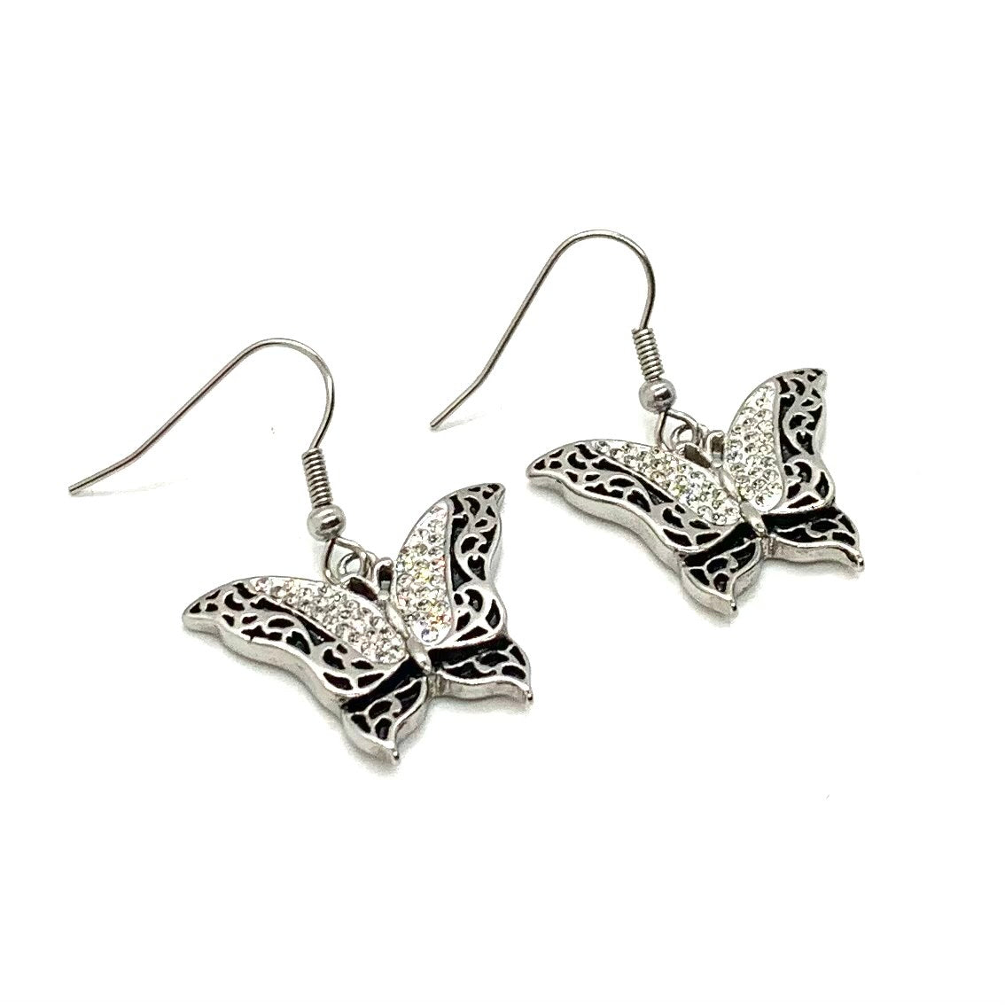 SK2560C Butterfly Crystal Pendant Matching Earrings With V-Cuff Necklace Stainless Steel Jewelry