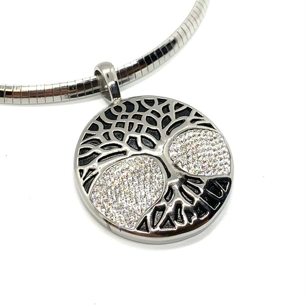 SK2556C Tree Of Life Crystal Pendant Matching Earrings With Omega Necklace Stainless Steel Jewelry
