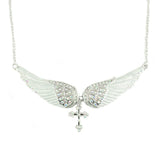 SK2253 White Painted Winged Necklace With Cross White Imitation Crystals
