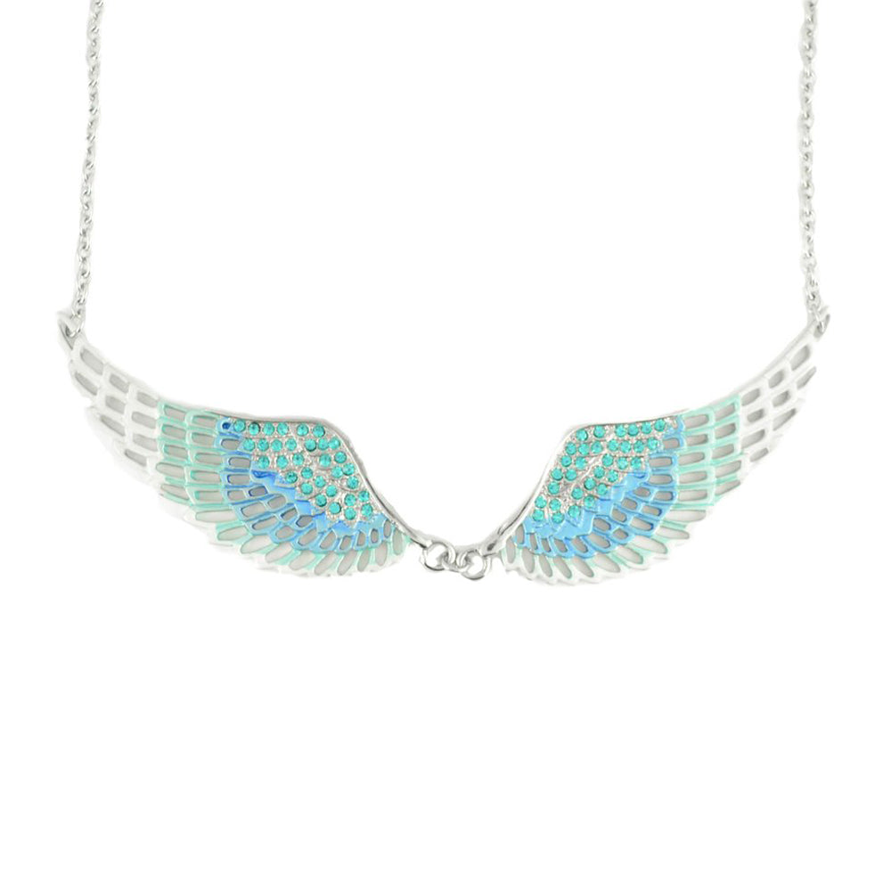 SK2237 Blue Painted Winged Necklace   Blue Imitation Crystal